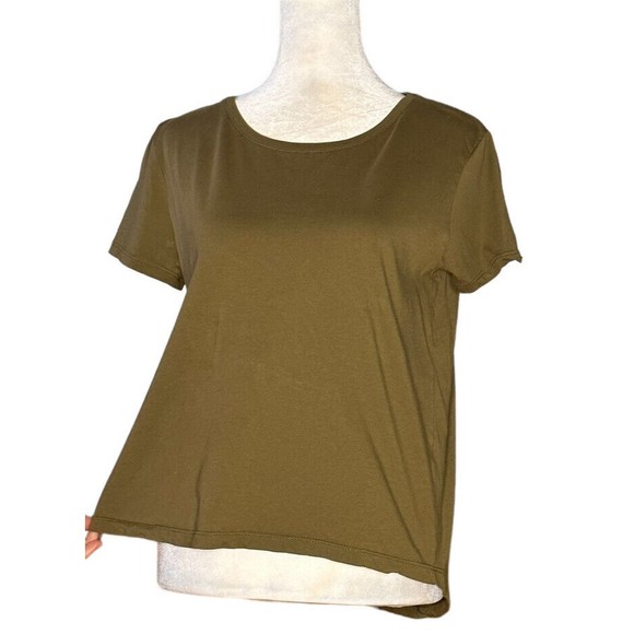 Zara Jersey Knit High Low T-Shirt Short Sleeve Olive Green S - Picture 3 of 5
